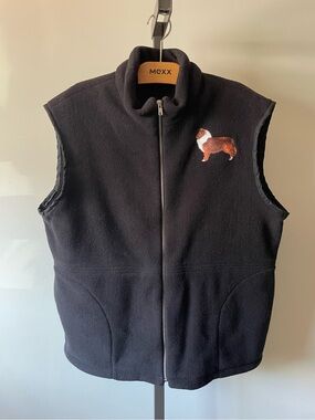 90s Y2K Vintage Sheltie Dog Embroidered Fleece Zip Up Vest XL